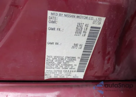 2016 Nissan Altima 2.5 S from USA, damaged, VIN 1N4AL3AP0GN384468